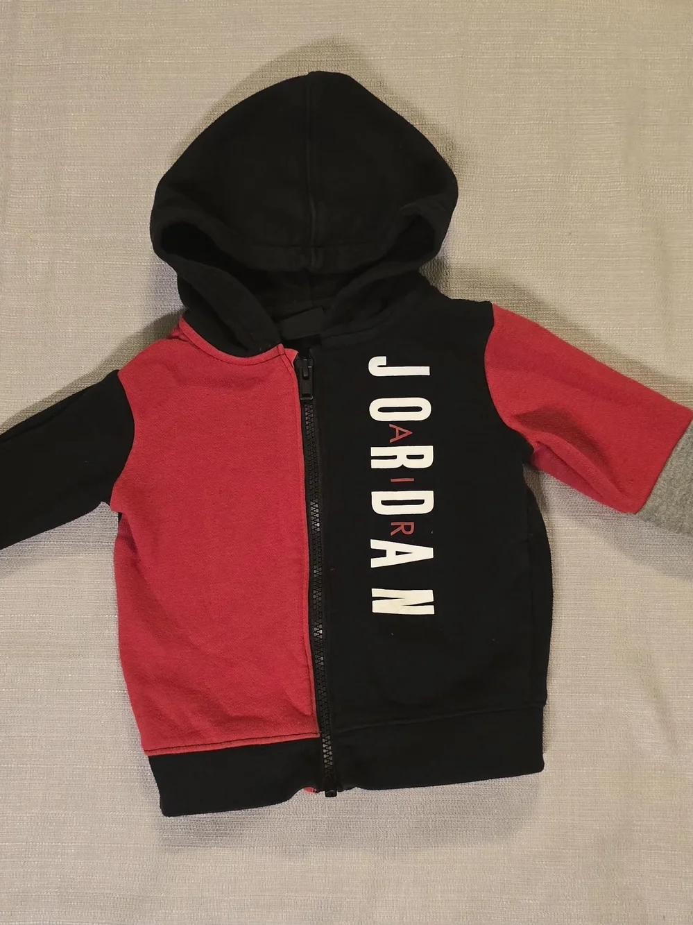 Jordan Baby Full Zip Hoodie Black Red Gray Color Block 18M Hooded Jacket